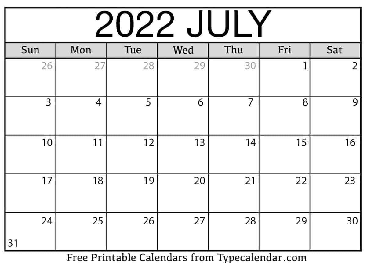 July 2022 Calendar