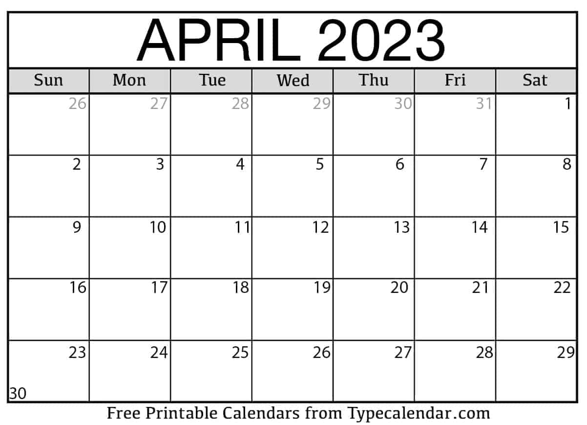April Calendar 2023