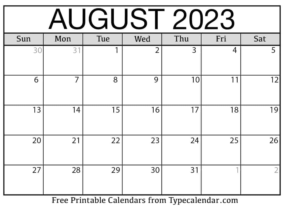 August Calendar 2023