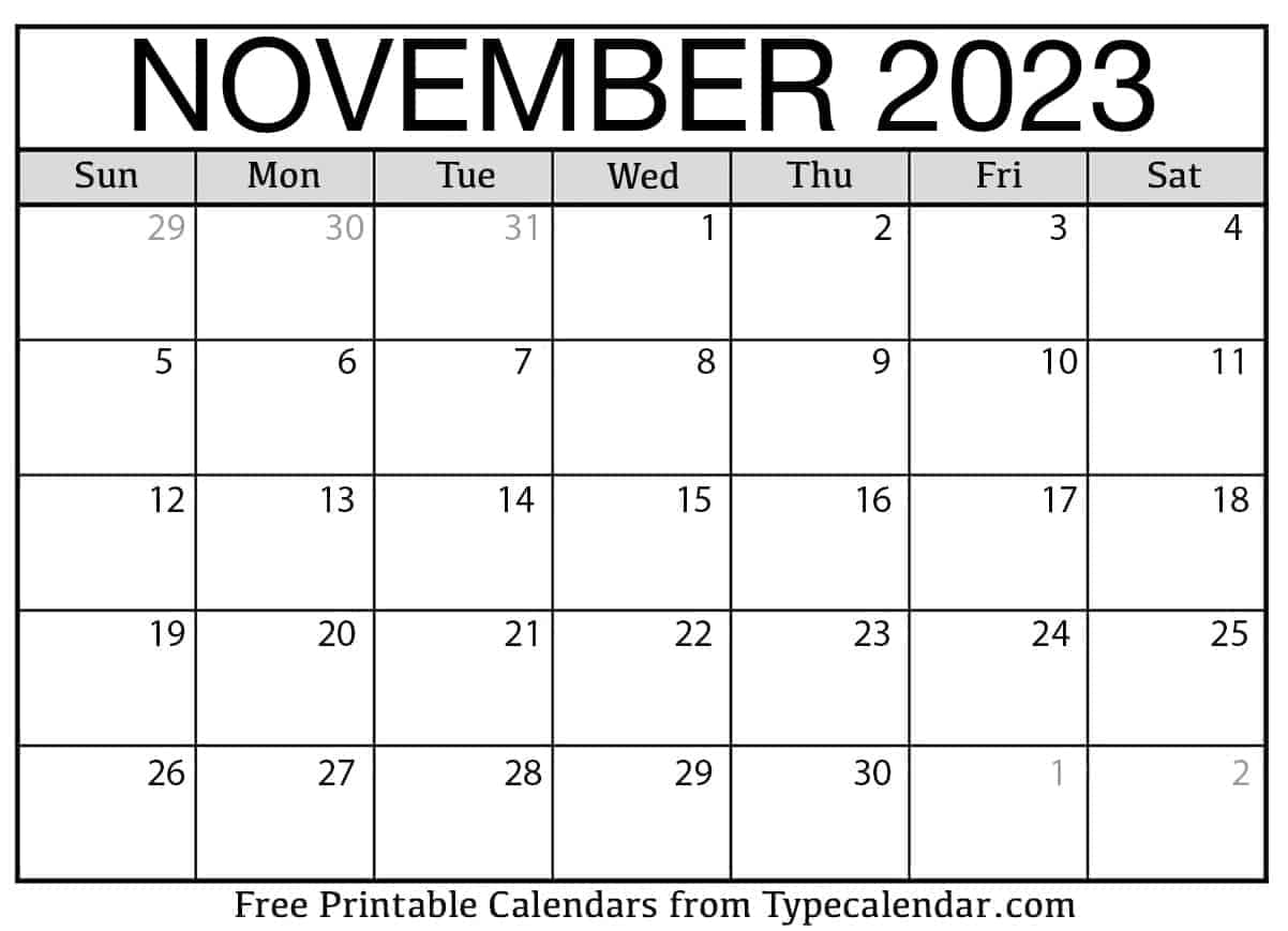 November Calendar 2023